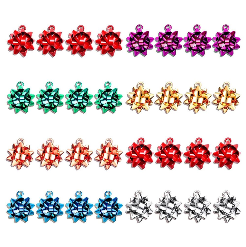4163 32PCS Christmas Charms for Jewelry Making Red Green Xmas Bow Charm